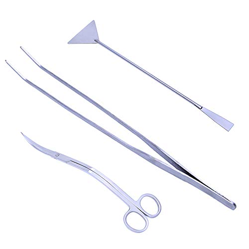 Stainless Steel Fish Tank Cleaning Starter Kit Aquarium Curved Tweezer Scissors Spatula Tools - 38cm Tweezers