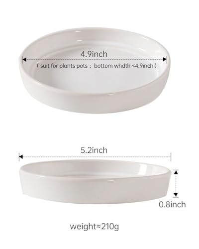 2 Pack of 5.2 Inch White Ceramic Plant Saucer,Indoor & Outdoor Universal Drainage Tray,Durable & Thick Glazed Pot Base Water Tray