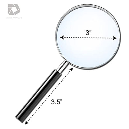 Classic Handheld Magnifying Glass - Portable Compact Design for Travel, and 3" Glass Lens with 3X Magnification for Reading Small Print, and Hobbyists, Black, (SON-DP-8119)