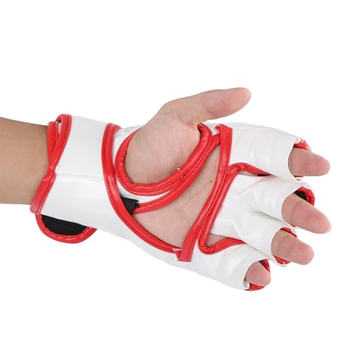 HERCHR MMA Gloves, Professional MMA Fingerless Gloves PU Leather Punching Bag Sanda Boxing Gloves for Punching Bag Sparring Muay Thai Karate - color: white red