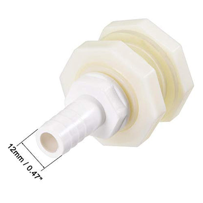 uxcell Bulkhead Fitting Adapter 12mm Barbed x G1/2 Female ABS White for Aquariums, Water Tanks, Tubs, Pools - size: G1/2