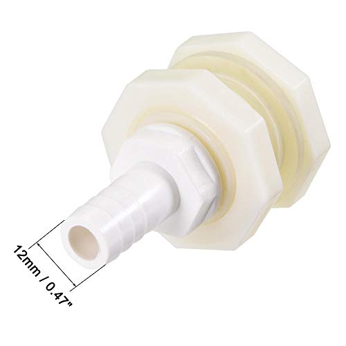 uxcell Bulkhead Fitting Adapter 12mm Barbed x G1/2 Female ABS White for Aquariums, Water Tanks, Tubs, Pools 4Pcs - size: G1/2