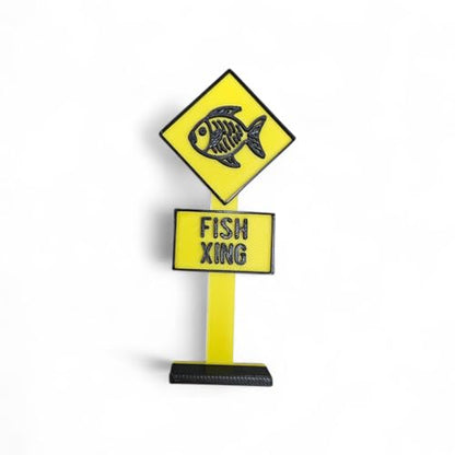 Funny Fish Tank Decor Fish Crossing Street Sign Aquarium Decoration, Yellow Betta Tank Decor with Skeleton Design