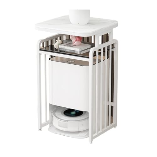 Living Room Sweeper Robot Shelf Organizer Drinking Fountain Shelf Fish Tank Cabinet Coffee Table Shelf Multifunctional(White,50x40x85cm)