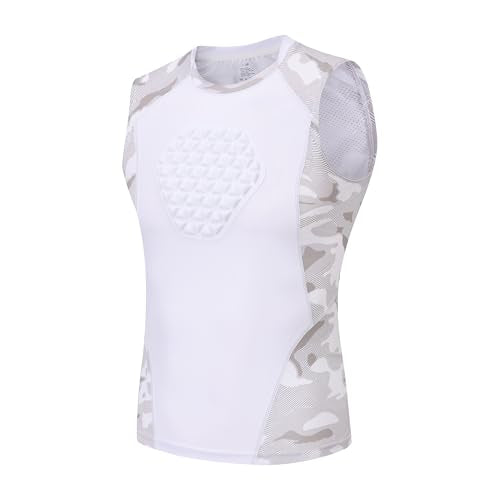 Youth Chest Protector Padded Compression Shirt, Heart Sternum Guard - color: White Camo, size: Large
