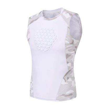 Youth Chest Protector Padded Compression Shirt, Heart Sternum Guard - color: White Camo, size: Large