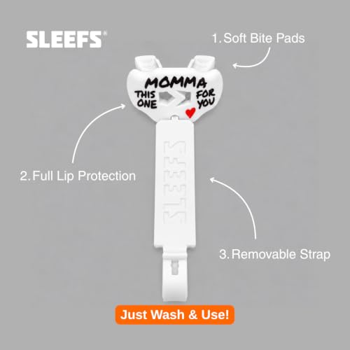 SLEEFS Classic Football Mouthguard with Bold Designs and Removable Strap - color: Momma White