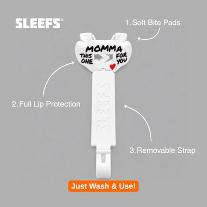 SLEEFS Classic Football Mouthguard with Bold Designs and Removable Strap - color: Momma White