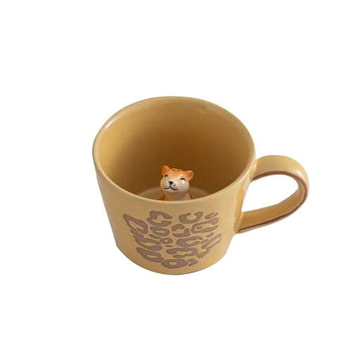 DIHOclub Leopard Coffee Cup Ceramic 3D Wild Animal Inside Mug,Cute Cartoon Handmade Figurine Mugs,Holiday and Birthday Gift for Coffee Milk Tea Lovers,12 OZ (Yellow Leopard) - color: Yellow Leopard