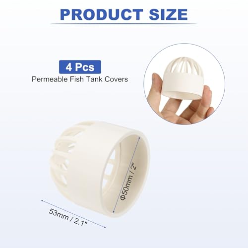 PATIKIL 2 Inch (50mm) Fish Cover Permeable Cap, 4 Pcs PVC Breathable Cap Aquarium Guard Fish Tank Intake Cover, White