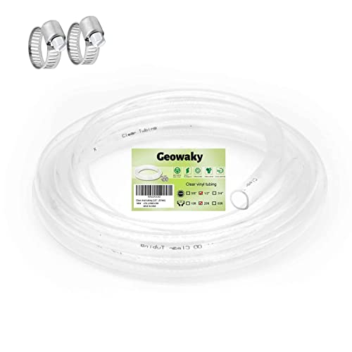 Clear Vinyl Tubing 1/2" ID × 5/8" OD -25 Ft 60PSI,Flexible Plastic Tube,BPA Free Non-Toxic, Multipurpose Hybrid Clear Reinforced Tubing with 2 Screw Clamps - size: 1/2'', style: 25 feet
