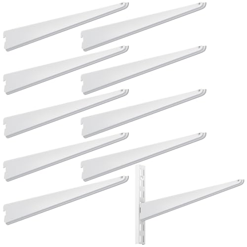 Yalikop 10 Pack Adjustable Shelf Brackets for Double Track System Closet Organization Heavy Duty Wire Shelf Brackets (White,11.5 Inches) - color: White, size: 11.5 Inches