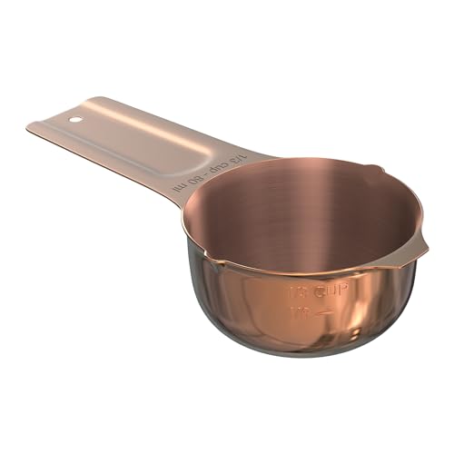 Color Up ⅓ Cup Measuring Cup (80 ml) – Premium Copper Stainless Steel, Accurate for Wet & Dry Ingredients, Embossed Markings, Easy-Pour Spouts, Dishwasher-Safe, Kitchen Essential - size: 1/3 Cup (80 ml) Copper