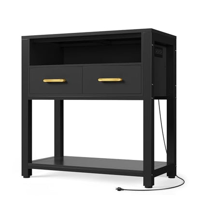 20-29 Gallon Aquarium Stand with Stable Metal Frame & Power Outlet, Heavy-Duty Fish Tank Stand with Waterproof Mat, 550LBS Capacity Storage Cabinet, Black