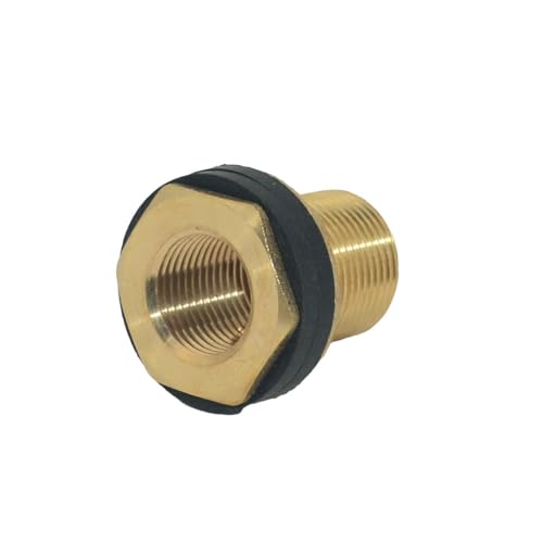 VARMHUS Solid Brass Bulkhead Fitting,2 Rubber Seal Washers, NPT Female to NPT Male Thread Water Tank Connector for Rain Barrels Aquariums (1PC 3/4" Female 1/2" Male) - size: 1PC 3/4" Female 1/2" Male