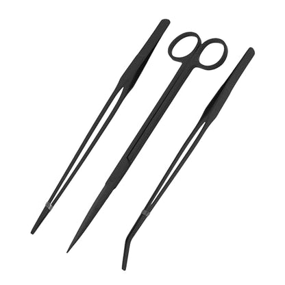 Mandala Crafts Black Stainless Steel Aquascaping Tools Kit – Aquarium Plant Tools with Tweezers and Scissors for Fish Tanks, Hospital Tanks, Goldfish Bowls, Aquariums, and Terrariums