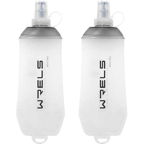 WRELS 200ml/350ml/500ml Collapsible Soft Flask,BPA Free Folding Soft Water Bottle with Hanging Ring,Lightweight TPU Hydration Flask for Running Marathon Cycling Hiking - color: Grey-350ml*2