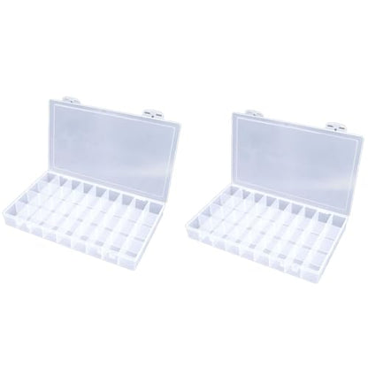 2PCS 36 Grids Large Plastic Organizer Box with Dividers, Compartment Organizer Box for Nail Accessories/Screw/Sewing Arts and Oil Paint, Bead Storage Containers 14.9" x 9.2" x 1.9" (Clear) - size: 2PCS 36Grids