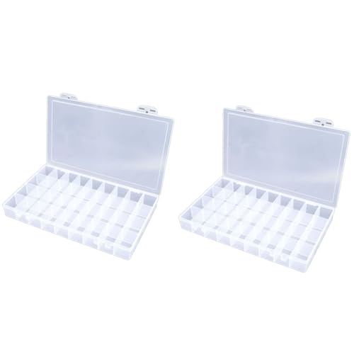 2PCS 36 Grids Large Plastic Organizer Box with Dividers, Compartment Organizer Box for Nail Accessories/Screw/Sewing Arts and Oil Paint, Bead Storage Containers 14.9" x 9.2" x 1.9" (Clear) - size: 2PCS 36Grids