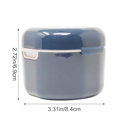 "yueton 1Pack Denture Bath Case Portable Denture Soak Container Mouth Guard Storage Box with Pale Pink Strainer Basket for Travel Cleaning, Sapphire Blue"