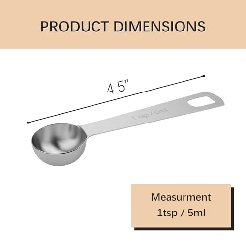 5PCS 1tsp (1/3tbsp, 5ml) Single Measuring Spoon, Stainless Steel Individual Teaspoons Only