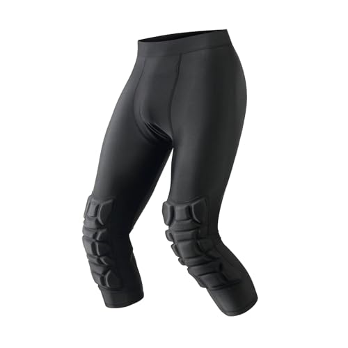 Topeter Men's Compression Capri Leggings with Knee Pads & Cup Pocket for Basketball, Running - size: X-Large