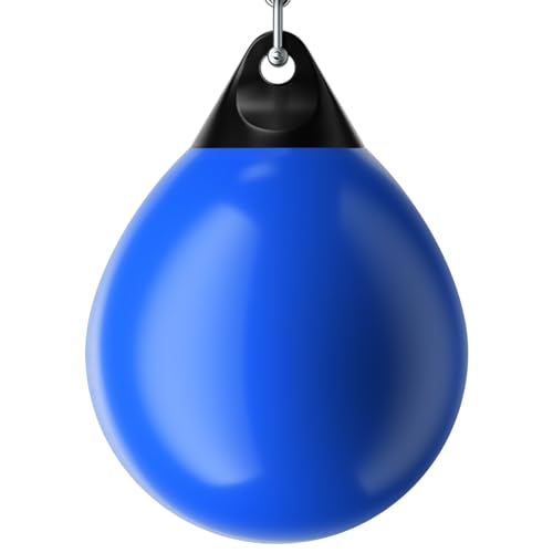 GYMAX Punching Bag, Water Aqua Bag w/Water Injector & Hanging Accessories, Folding Heavy Duty Boxing Bag for Home Gym, Boxing Training Equipment for Adults - style: Blue, 180LBS