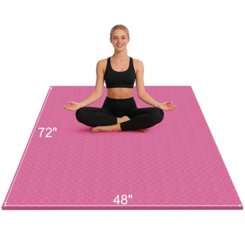 RINREA 72"x48" Extra Wide Yoga Mat, 8mm Thick Exercise Mat for Home Gym - color: Pink