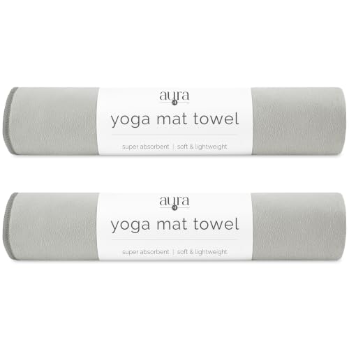 S&T INC. Aura Microfiber Yoga Mat Towel, 2 Pack, 26.5" x 72", Grey - color: Grey 2pk
