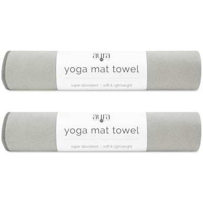 S&T INC. Aura Microfiber Yoga Mat Towel, 2 Pack, 26.5" x 72", Grey - color: Grey 2pk