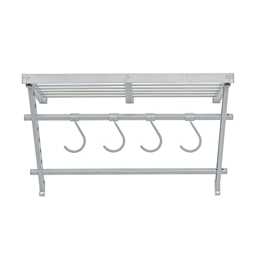 220862 32 Inch Wide Wall Mounted Utility Storage Organization Rack with 4 Bike Hooks and 20 Inch Deep Top Shelf, White