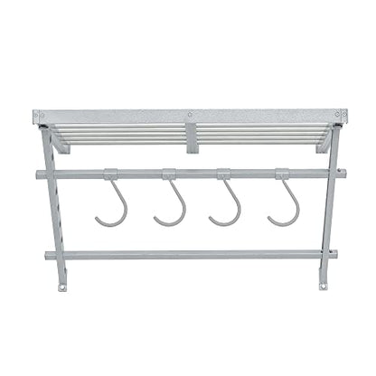 220862 32 Inch Wide Wall Mounted Utility Storage Organization Rack with 4 Bike Hooks and 20 Inch Deep Top Shelf, White