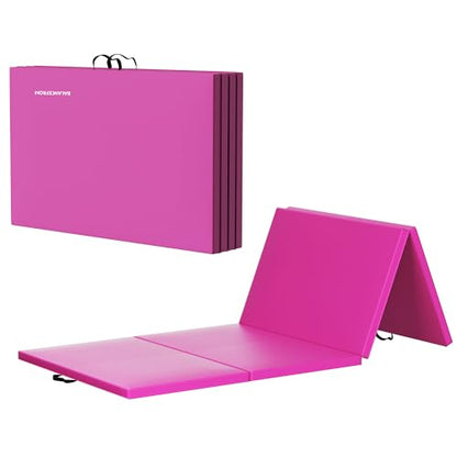 BalanceFrom All Purpose Extra Thick High Density Anti Tear Gymnastics Gym Folding Exercise Aerobics Mats - color: Pink