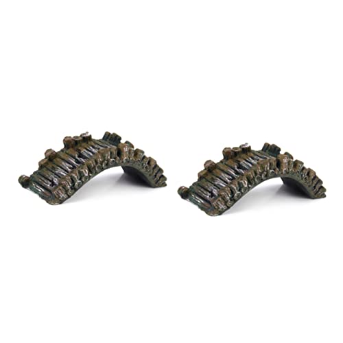 2pcs Aquarium Ornament Fish Tank Resin Landscape Bridge Iron Grey 50mm Tall 135x50mm Safe for Freshwater Aquatic Scene