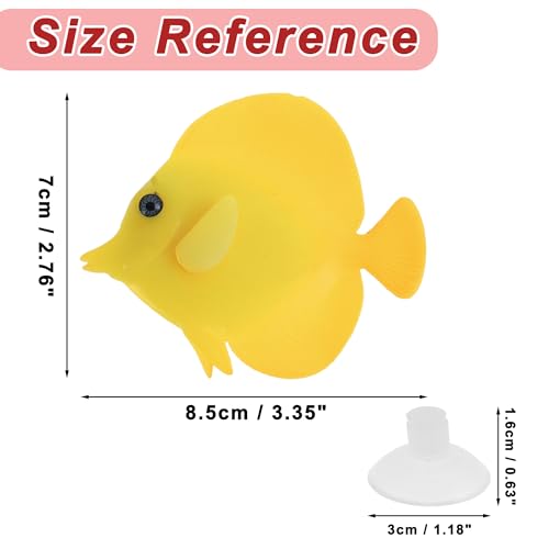 Artificial Glowing Fish, Yellow Silicone Aquarium Fish Ornament, 3.35"L x 2.76"W, Glows in Dark, Modern Animal Theme, Wall Mount, Wipe Clean