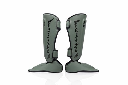 Fairtex SP7 Lightweight Shin Guards, Detachable Syntek Leather Shin Pads - color: Green Olive, size: Medium