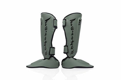 Fairtex SP7 Lightweight Shin Guards, Detachable Syntek Leather Shin Pads - color: Green Olive, size: Medium