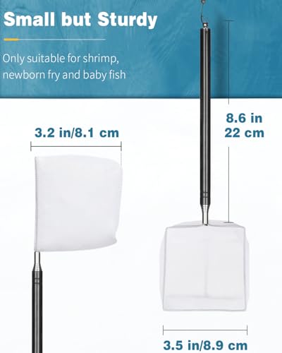 Pawfly 4 Inch Aquarium Soft Square Fine Shrimp Net, Tiny Fish Tank Net for Small Ponds, Extendable Stainless Steel Handle