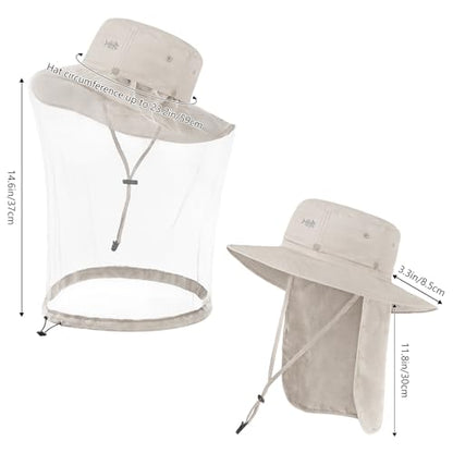 BASSDASH UPF 50+ Mosquito Sun Hat with Hidden Head Net and Neck Flap for Men Women Outdoor Fishing Hiking Camping - color: Beige