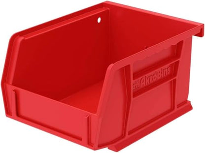 Akro-Mils 30210 AkroBins Plastic Storage Bins, Space-Saving Stackable Bins for Garage, Pantry, Craft Organization, 5" x 4" x 3", Red, 24-Pack