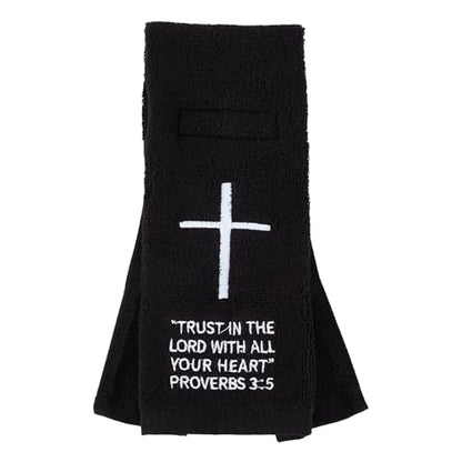 Black Football Towel with Hook and Loop Closure, Cotton Christian Cross Quarterback Qb Sports Towels for Men Youth Boys Adults - color: Proverbs 3:5(black）
