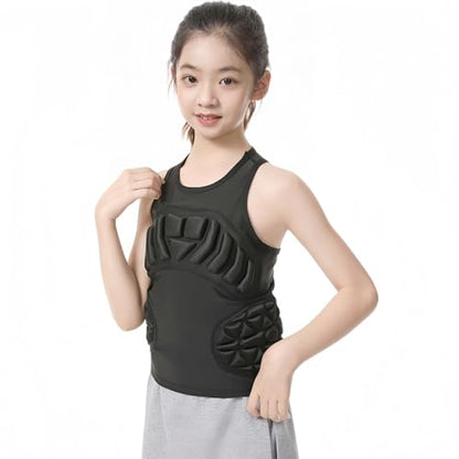 Topeter Kids Chest Protector Vest with Rib Guards for Boys & Girls, Youth Padded Compression Shirt for Football, Baseball - size: X-Large, style: Black