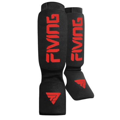 Elastic Cloth Shin Guards for MMA, Muay Thai and Kickboxing - color: Black/Red, size: Medium