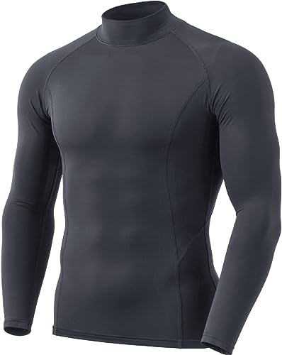 TSLA Men's Thermal Long Sleeve Compression Shirts, Mock/Turtleneck Winter Sports Running Base Layer Top - color: Mock Neck Charcoal, size: Medium