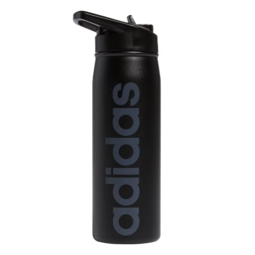 adidas Stainless Steel Metal Straw Water Bottle 600 mL - color: Black/Onix Grey, size: 20 Ounces