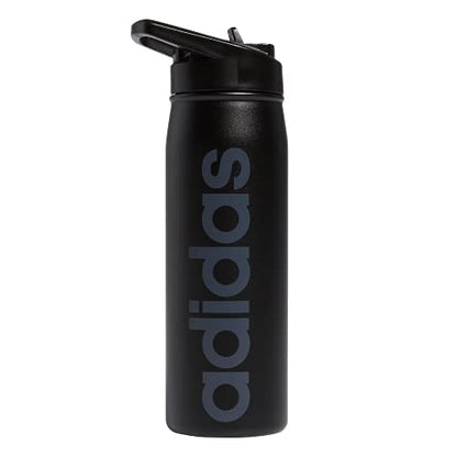 adidas Stainless Steel Metal Straw Water Bottle 600 mL - color: Black/Onix Grey, size: 20 Ounces