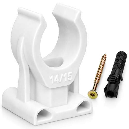 (Pack of 10) Pipe Clips, Plastic Clamps for 35/64" - 38/64" (14-15 mm) Pipes, U Type Pipe Clamp, Hose Hangers, Tubing White Clips - size: 35/64" - 38/64" (14-15 mm)