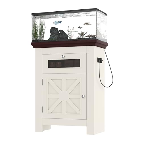 10-15 Gallon Aquarium Stand with Power Outlet (4 AC & 2 USB), Heavy Duty Fish Tank Stand with Adjustable Shelves, Storage Cabinet for Turtle Tank & Reptile Terrarium, 200LBS (10-15-Beige Brown) - size: 10-15-Beige Brown