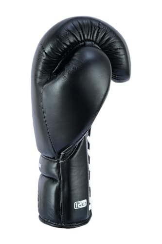 Aura 100 Full Grain Leather Lace Up Boxing Gloves for Men & Women – Professional Training, Sparring, Competition, Muay Thai, Kickboxing & Heavy Bag Gloves - color: Black, size: 12 OZ
