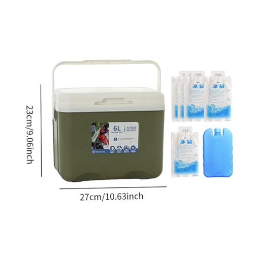 Menolana Camping Cooler, Ice Box Chest, for Freeze/Hot Food 6 L with Ice Pack Cold Storage Case for Yard Camping Beach Hiking Fishing - color: Green